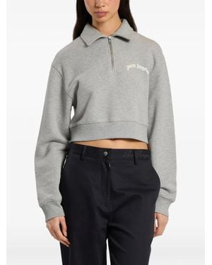 Palm Angels Logo-Print Cropped Sweatshirt - Gray