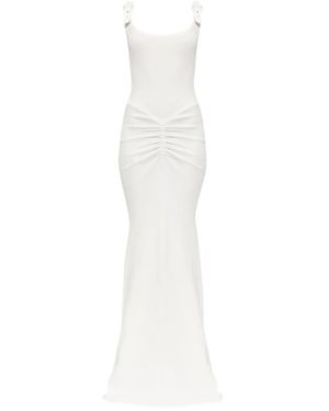 Versace Jeans Couture Buckle-Straps Sleeveless Maxi Cotton Dress - White