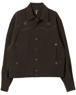 Needles Butterfly-Embroidered Piped Jacket - Black