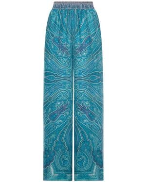 Pierre Louis Mascia Tetris Paisley Elastic Palazzo Trousers - Blue