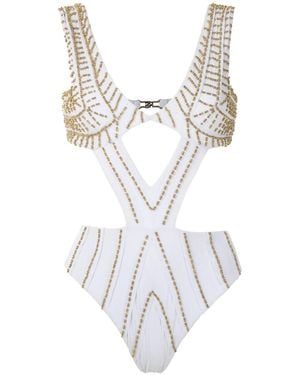 Amir Slama Embroidered Cut Out Swimsuit - White