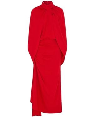 16Arlington Dora Ruched Cape-Detail Midi Dress - Red