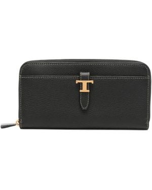 Tod's T Timeless Grained Leather Wallet - Black