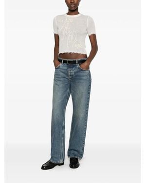 RE/DONE Embroidered Distressed T-Shirt - Blue
