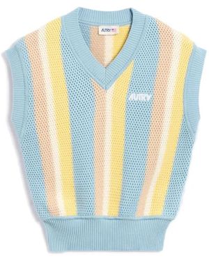 Autry Striped-Pattern Knitted Vest - Blue