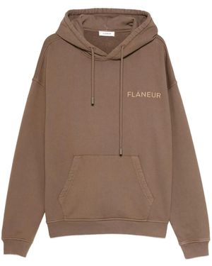 flâneur Felpa Con Cappuccio E Logo - Marrone