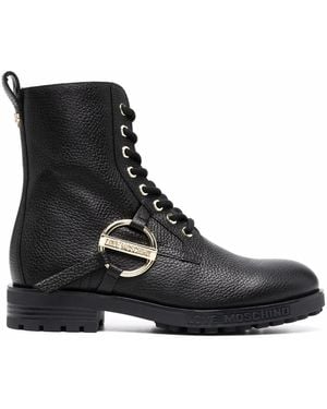 Love Moschino Logo-Plaque Lace-Up Boots - Black