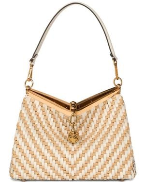 Etro Medium Vela Woven Leather Shoulder Bag - Natural