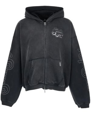 Represent Graphic-Print Zip-Up Hoodie - Black