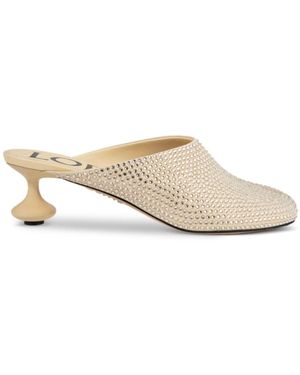 Loewe Crystal-Embellished Suede Slip-On Mules - Natural