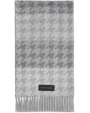 Piquadro Houndstooth-Pattern Fringed Scarf - Grey