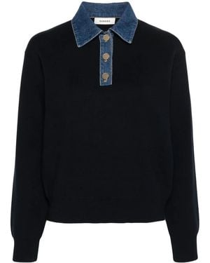 Sandro Denim-Detailed Polo Shirt - Blue