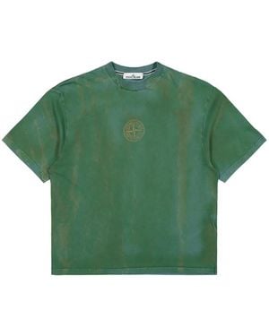 Stone Island 2100002 Organic Cotton Jersey, Laser Color Garment Dyed Regular-Fit T-Shirt With 'Bark Tee' Print - Green