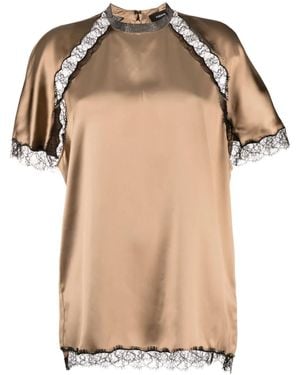 Fabiana Filippi Lace-Trim Satin Blouse - Natural
