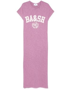 Ba&sh Civi Logo-Print Slub-Texture Midi Dress - Pink