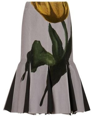 Marni X Slawn & Soldier Tulip-Print Pleated Midi Skirt - Gray
