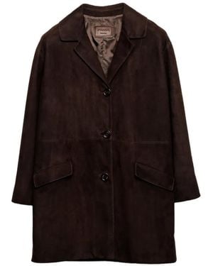 Prada Manteau Mi-Long En Daim - Black