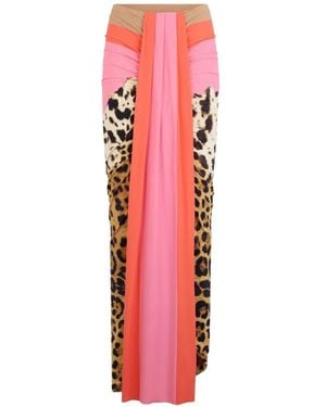 Roberto Cavalli Falda Midi Con Animal Print - Rojo