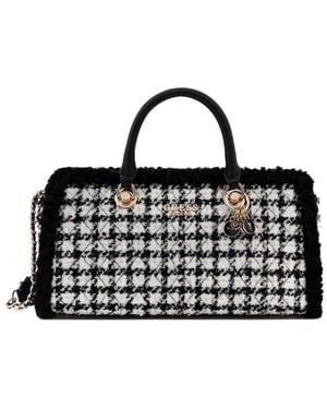 Guess Logo-Plaque Houndstooth Tote Bag - Black