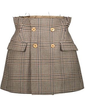 Vetements Double-Breasted Houndstooth Mini Skirt - Brown