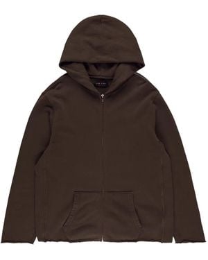 Les Tien Raw-Edge Zip-Up Hoodie - Brown