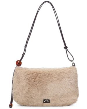 V73 Faux-Fur Logo-Plaque Shoulder Bag - Natural