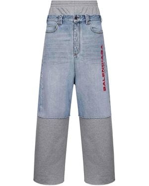 Balenciaga Ausgefranste Hose mit Fleece-Einsatz - Blau