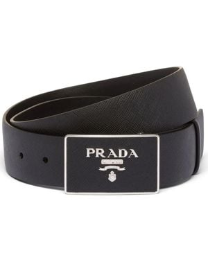 Prada Ledergürtel Mit Logo-Schild - Schwarz