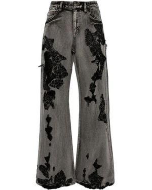 JNBY Distressed Lace Patchwork Straight Jeans - Gray