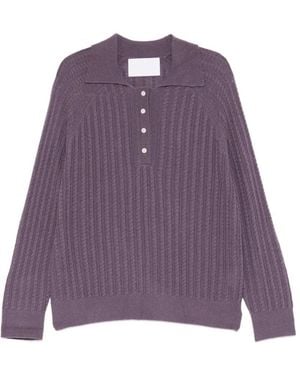 CUDDLEUP Ribbed-Knit Polo Top - Purple