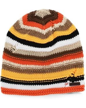 DSquared² Distressed Striped Beanie Hat - Orange