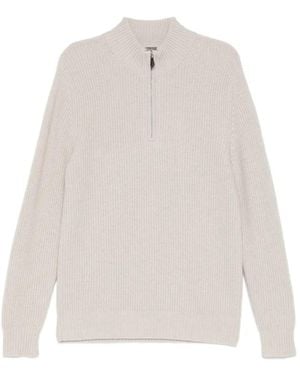 N.Peal Cashmere Ribbed Half-Zip Sweater - White