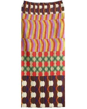 Pleats Please Issey Miyake Harmony Printed Pleated Midi Skirt - Red