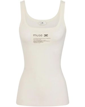 Elisabetta Franchi Top A Coste Con Logo - Bianco