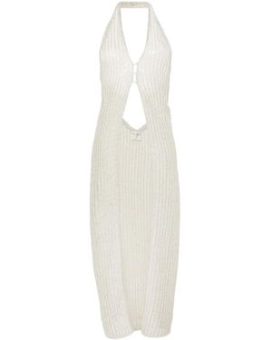 forte_forte Halterneck Pointelle-Knit Maxi Top - White