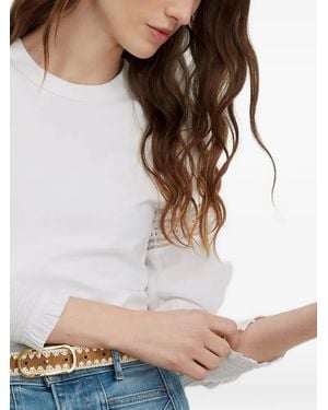 Veronica Beard Bellamie Lace-Insert Smocked-Cuff Top - White