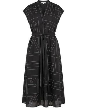 MEIMEIJ Geometric-Print Belted Midi Dress - Black