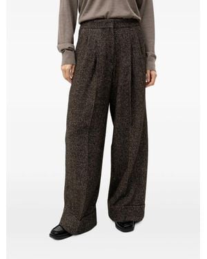 BOSS Wide-Leg Herringbone Trousers - Black