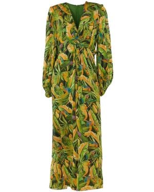 FARM Rio Parrot-Print Gathered-Waist Midi Dress - Green
