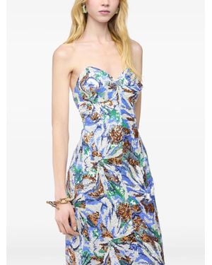 Rabanne Floral Sequin-Embroidered Midi Dress - Blue