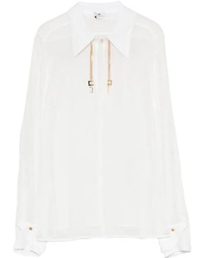 Elisabetta Franchi Logo-Plaque Chain-Detail Blouse - White