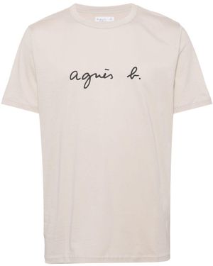 agnès b. Logo Print Cotton T-Shirt - Natural