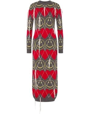 Moschino Midi Heart-Pattern Dress - Red