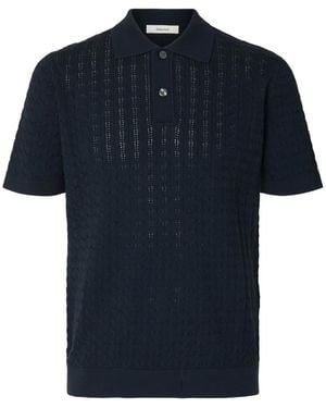 SELECTED Cable-Knit Polo Shirt - Blue