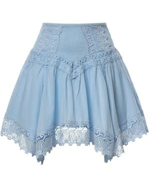 Charo Ruiz Taléa Guipure Lace-Trim Shirred Mini Skirt - Blue