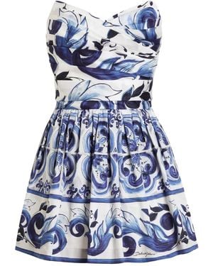 Dolce & Gabbana Dg Exclusive Majolica- Cotton Satin Dress - Blue