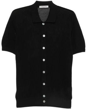 Fileria Camisa De Punto Con Perforaciones - Negro