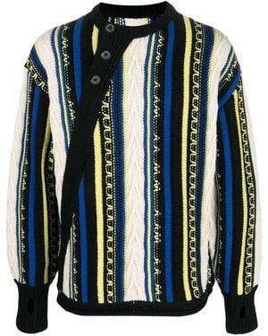 Adererror Frema Striped-Knit Buttoned Sweater - Blue