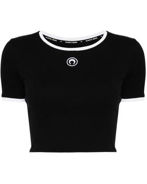 Marine Serre Embroidered-Logo T-Shirt - Black