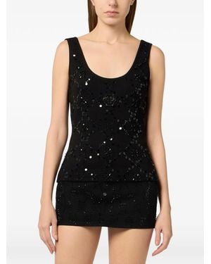 Philipp Plein Tanktop Met Stras En Bloemen - Zwart